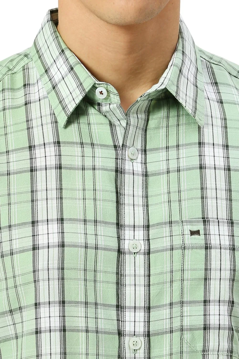 Slim Fit Cotton Tencel Twill Checks Halfsleeves Shirt