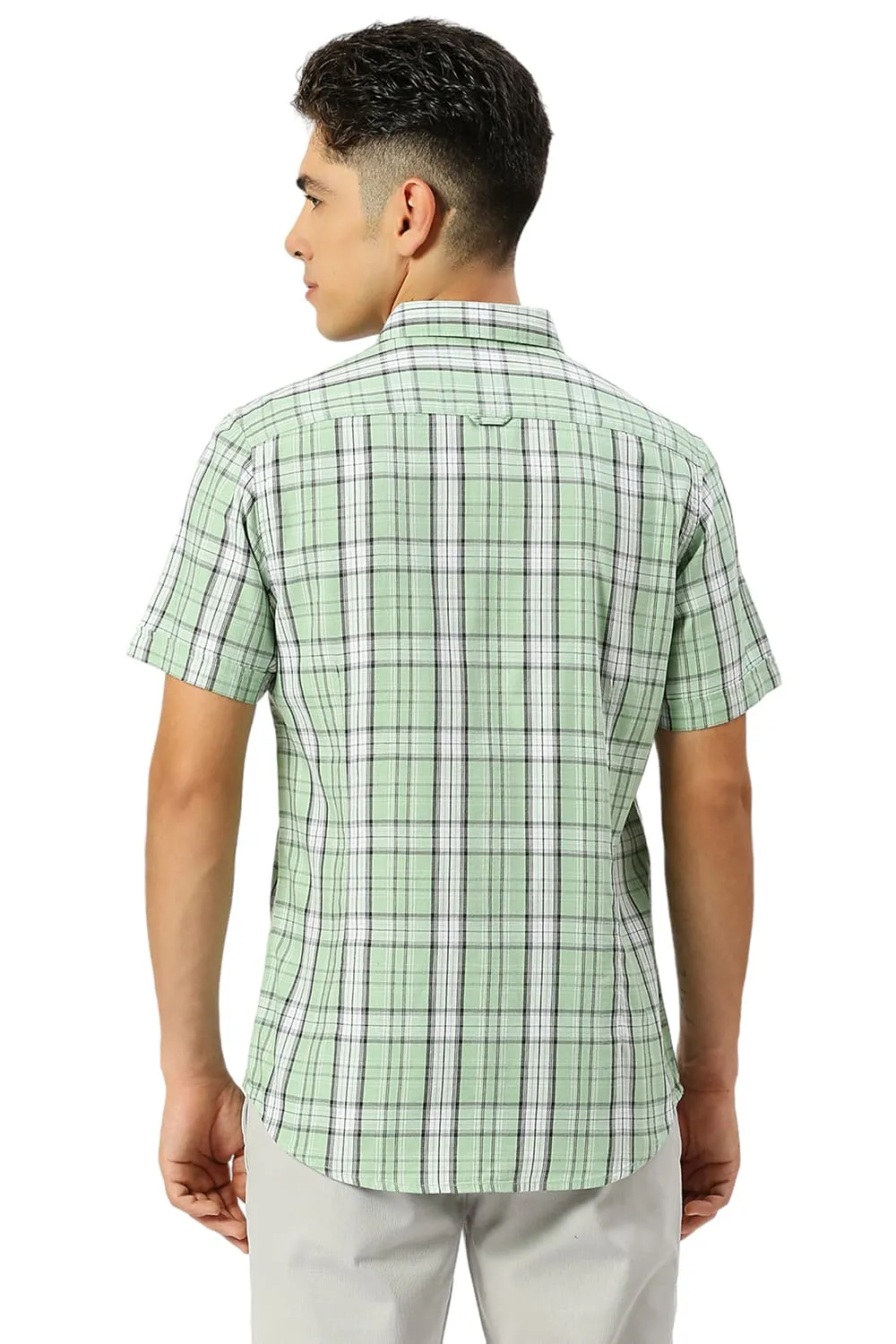 Slim Fit Cotton Tencel Twill Checks Halfsleeves Shirt