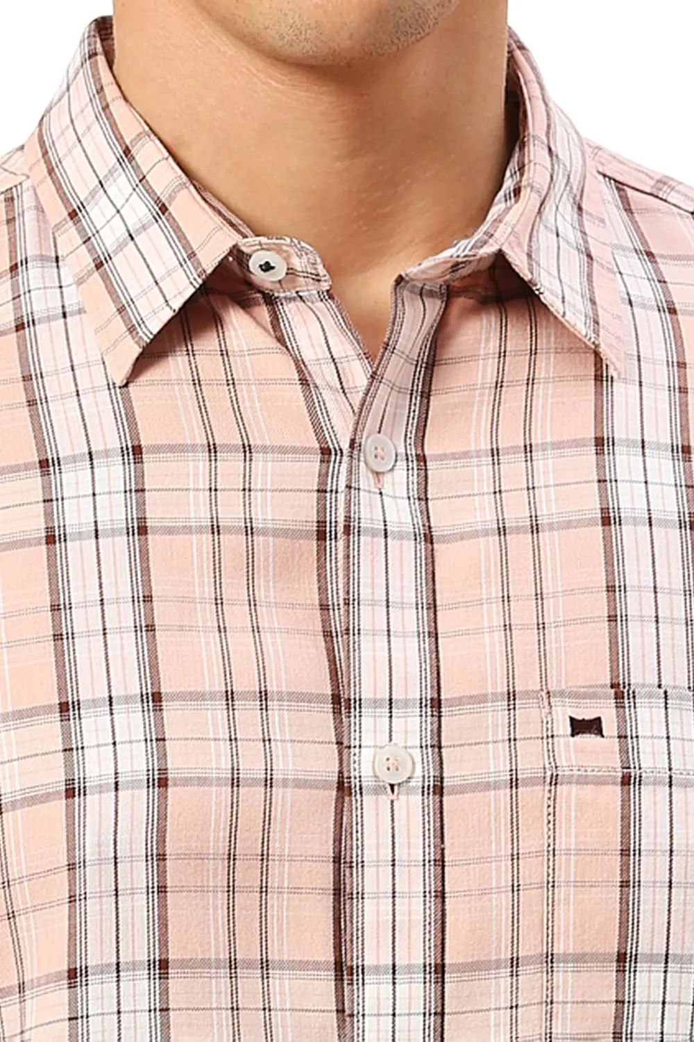 Slim Fit Cotton Tencel Twill Checks Halfsleeves Shirt