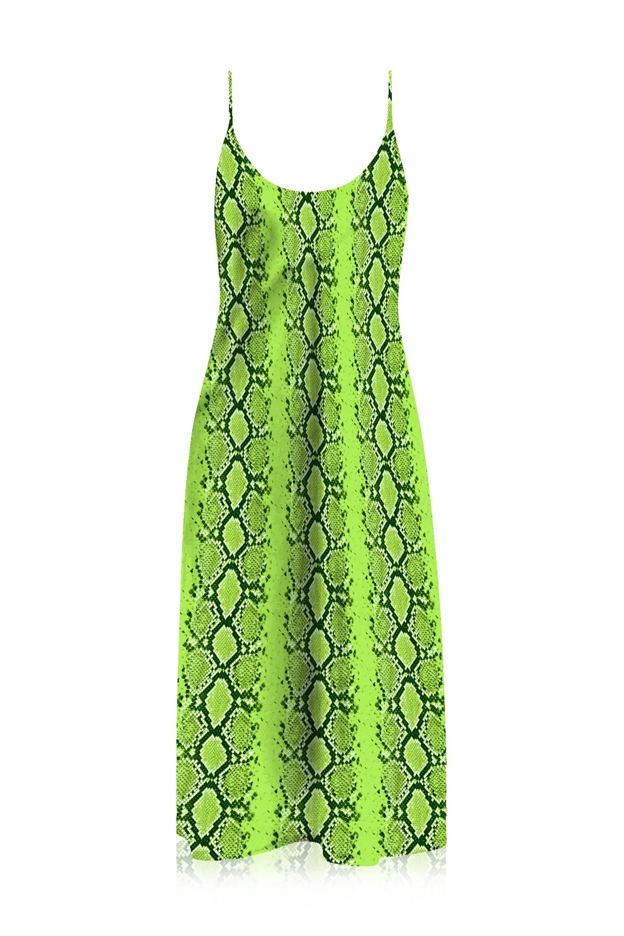 Snake Print Midi Slip Dress Made with Cupro Silk in Sharp Green