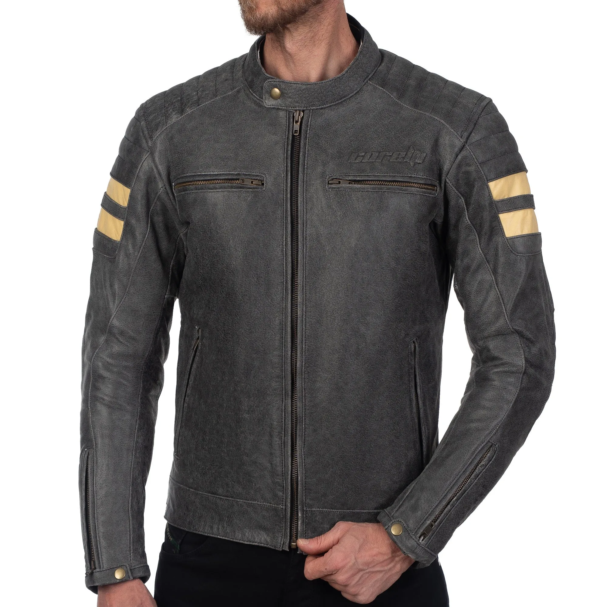 SOHO RETRO GRAY MOTORCYCLE LEATHER JACKET