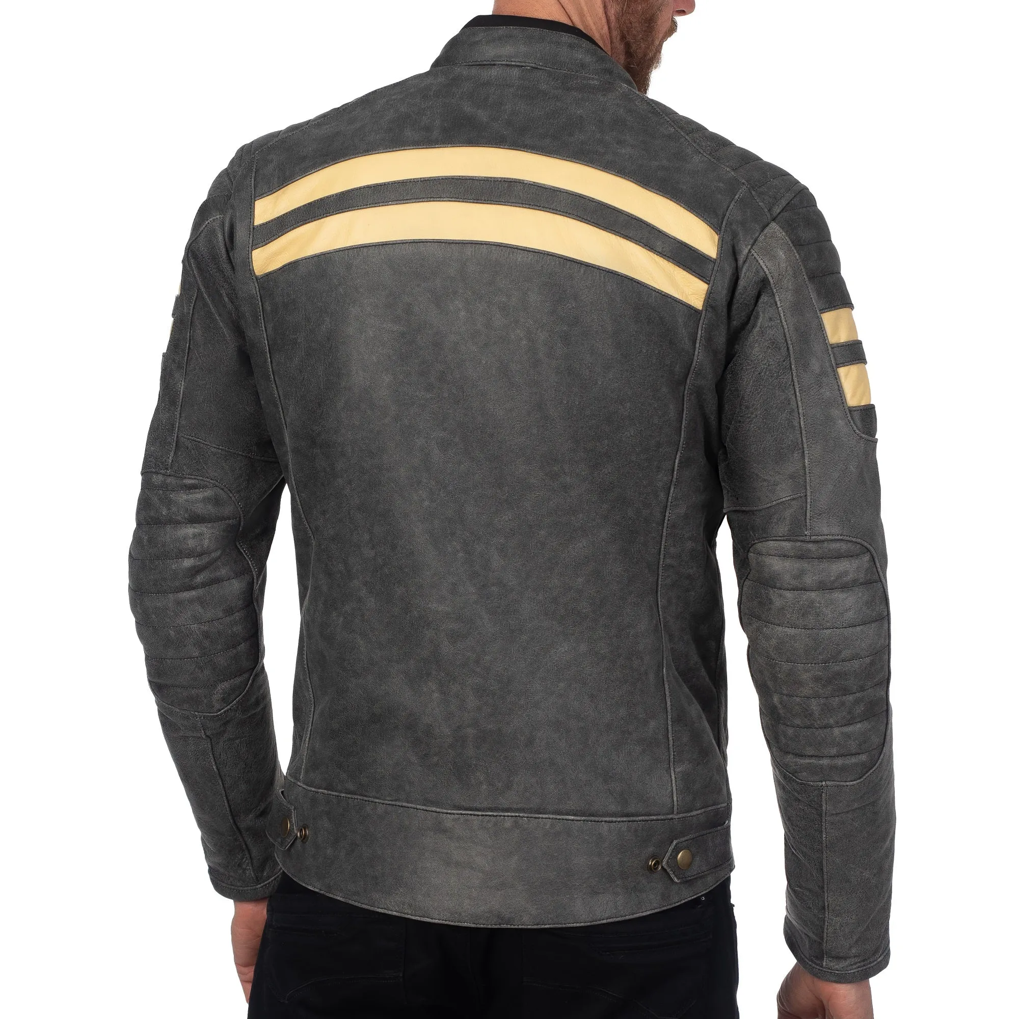 SOHO RETRO GRAY MOTORCYCLE LEATHER JACKET