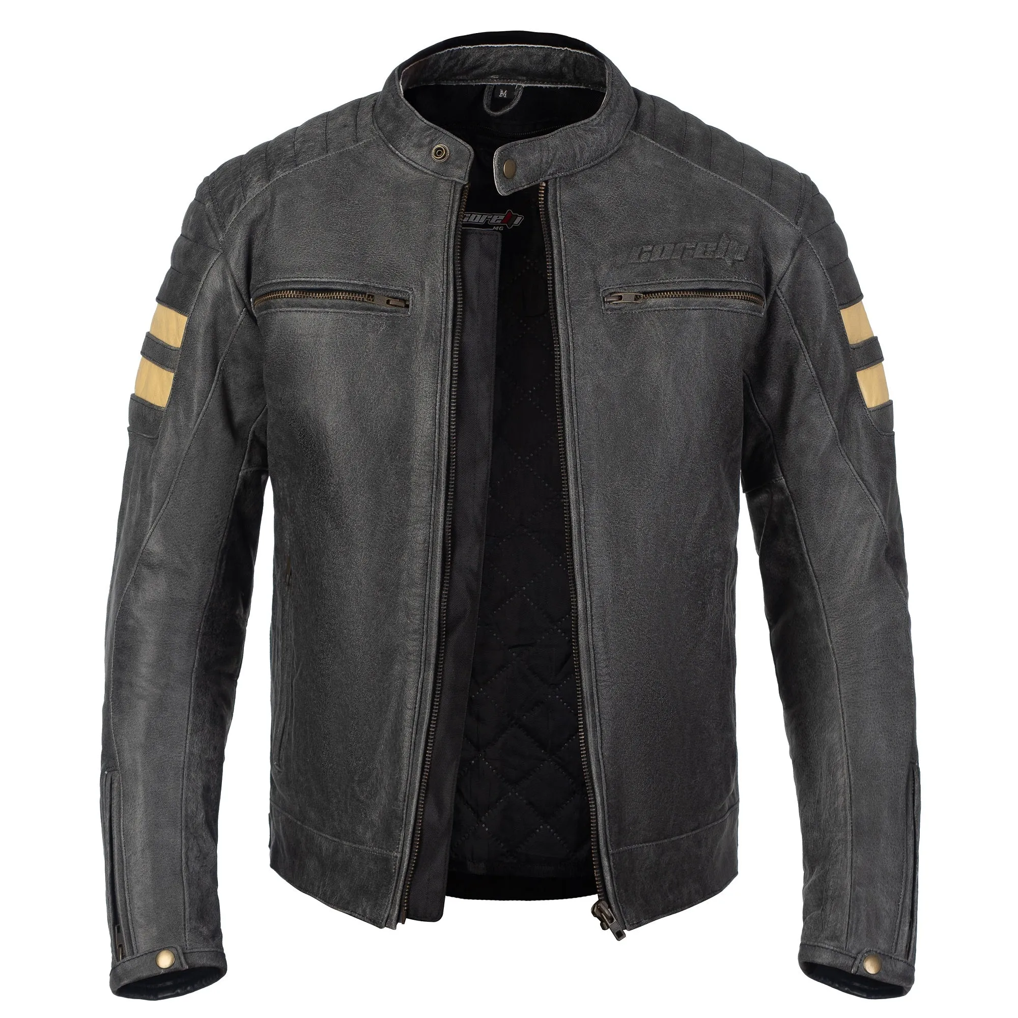 SOHO RETRO GRAY MOTORCYCLE LEATHER JACKET