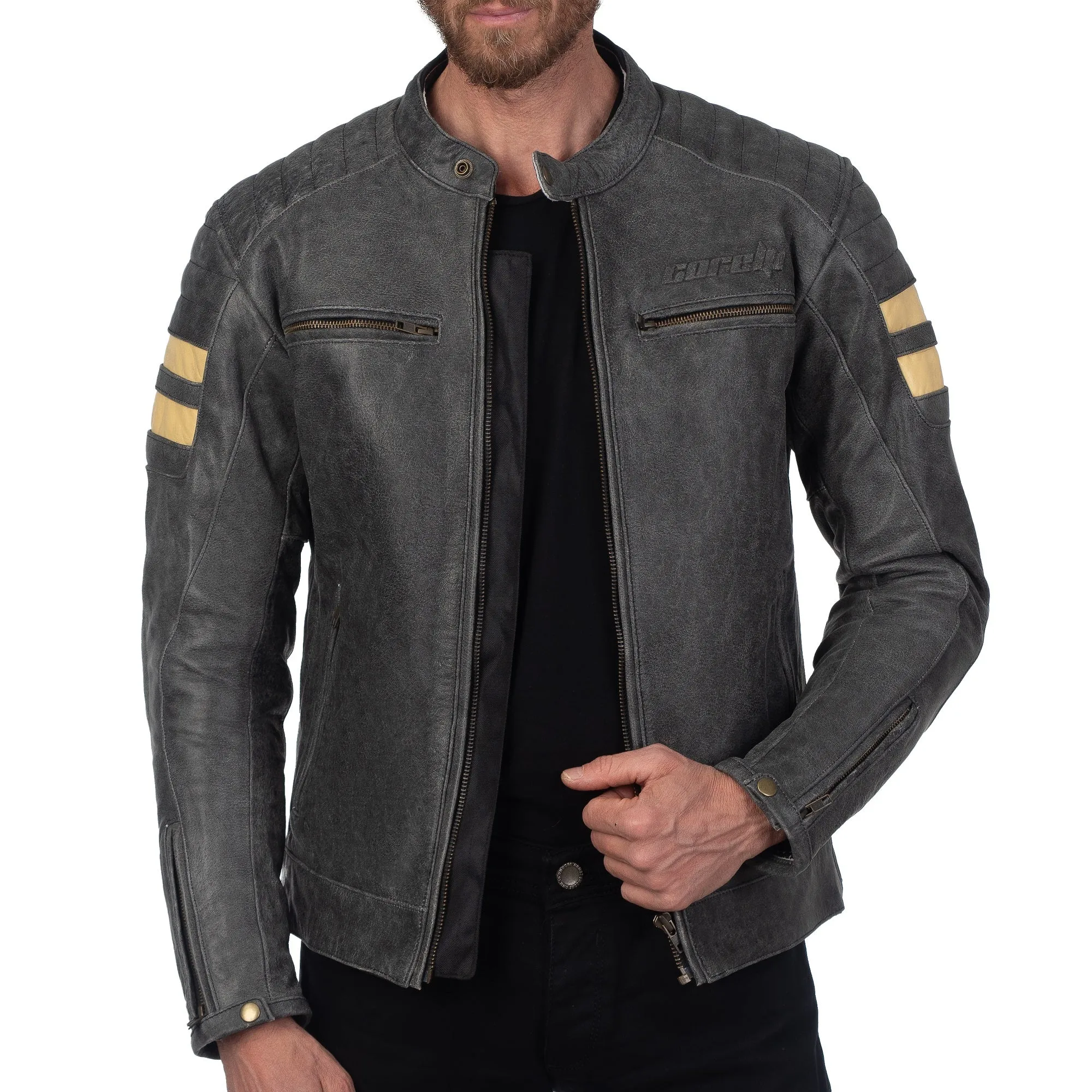 SOHO RETRO GRAY MOTORCYCLE LEATHER JACKET