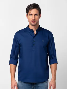 Spykar Men Indigo Blue Cotton Slim Fit M and arin Collar Plain Kurta