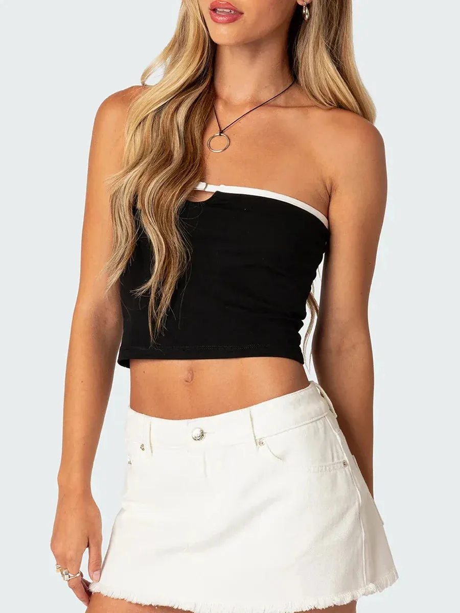 Strapless Tube Sexy Sleeveless Open Back Cutout Grunge Crop Y2K Top