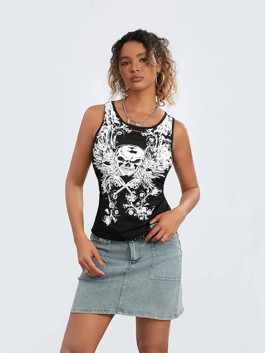 Tank Fairy Grunge Skull Print Sleeveless Running Crop Goth Top