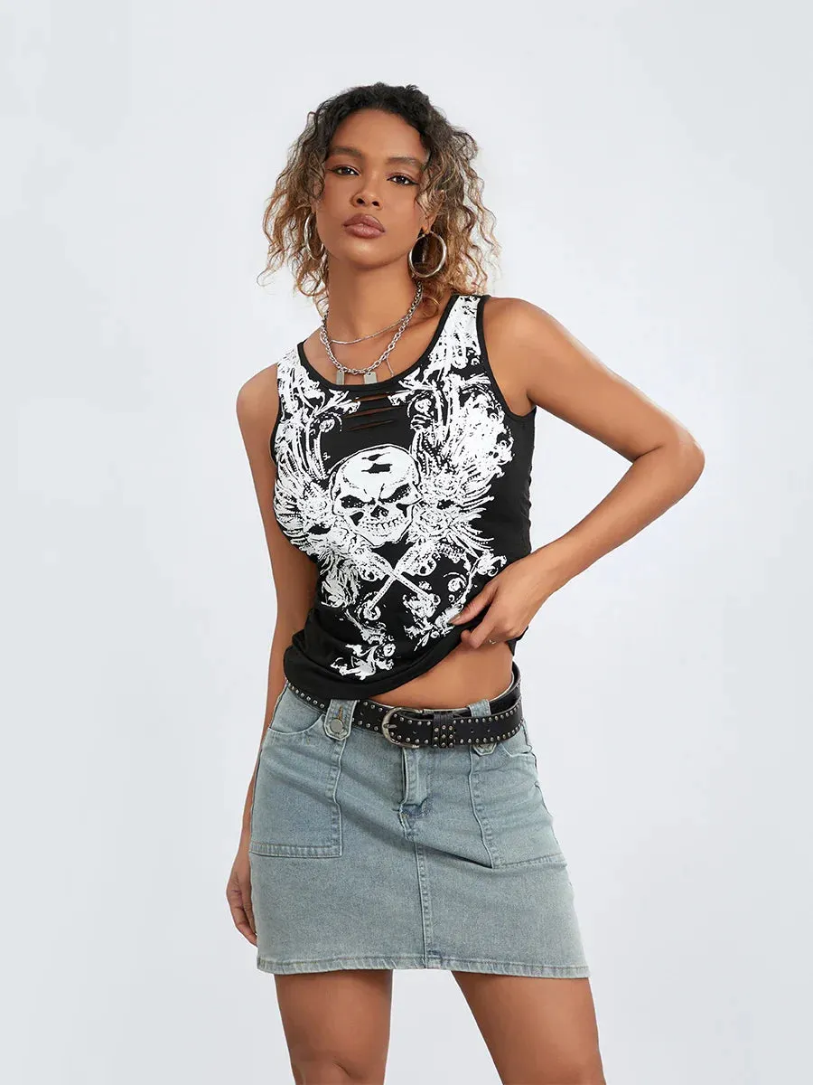 Tank Fairy Grunge Skull Print Sleeveless Running Crop Goth Top