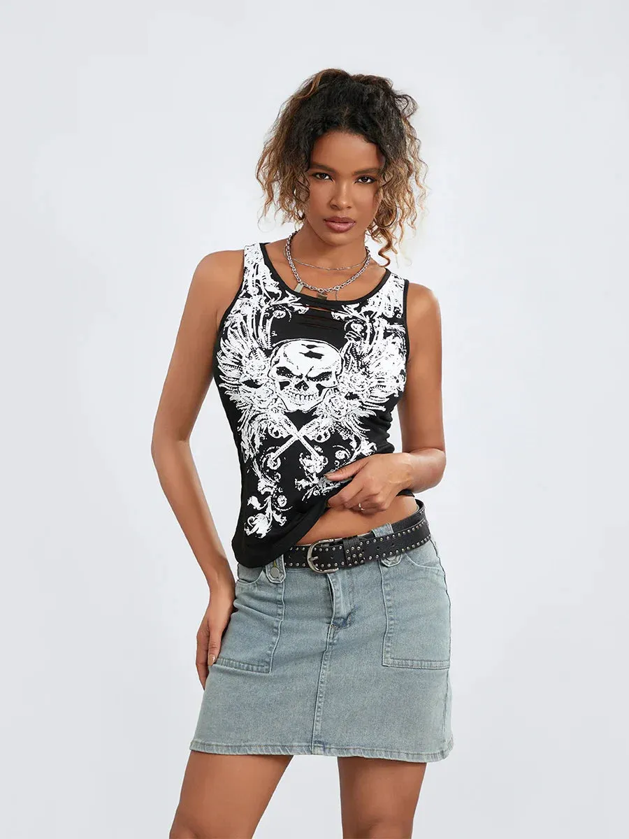 Tank Fairy Grunge Skull Print Sleeveless Running Crop Goth Top