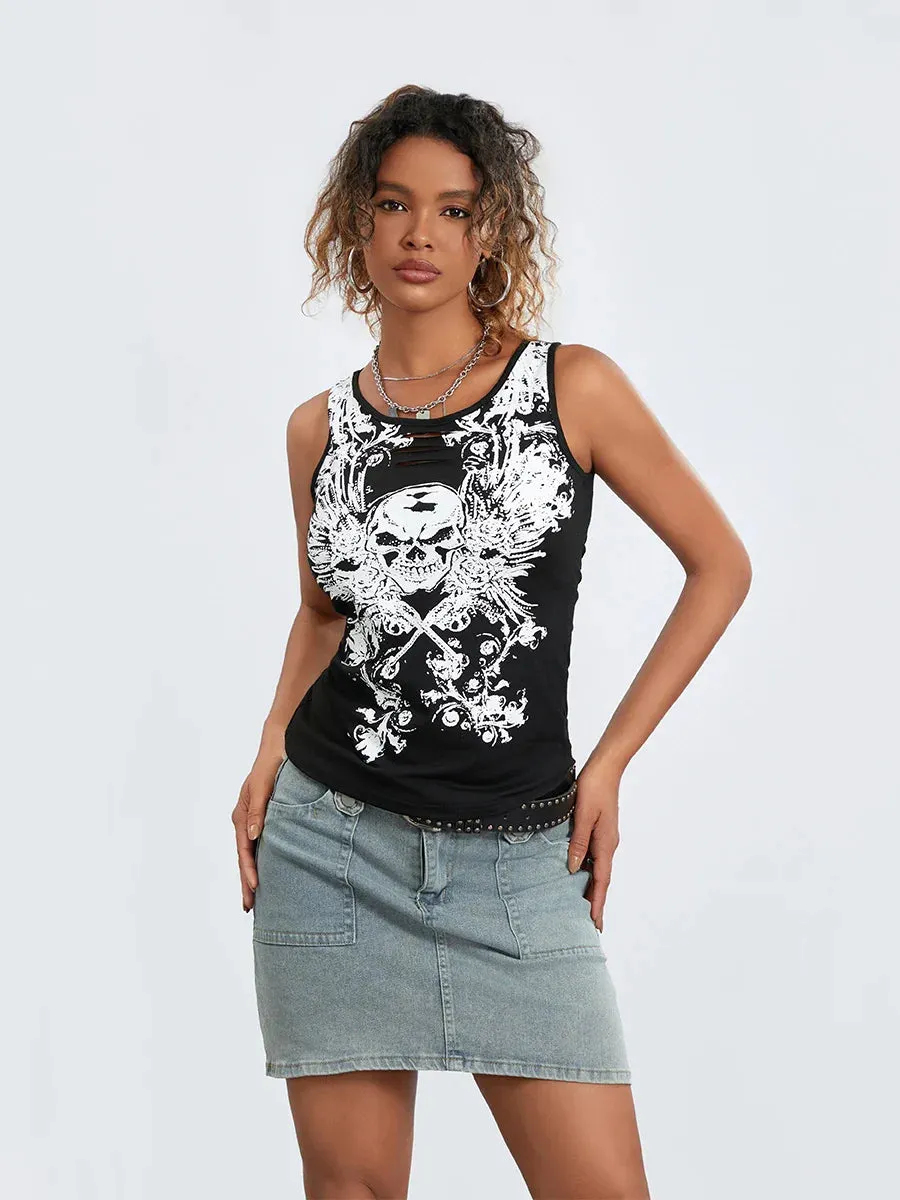 Tank Fairy Grunge Skull Print Sleeveless Running Crop Goth Top