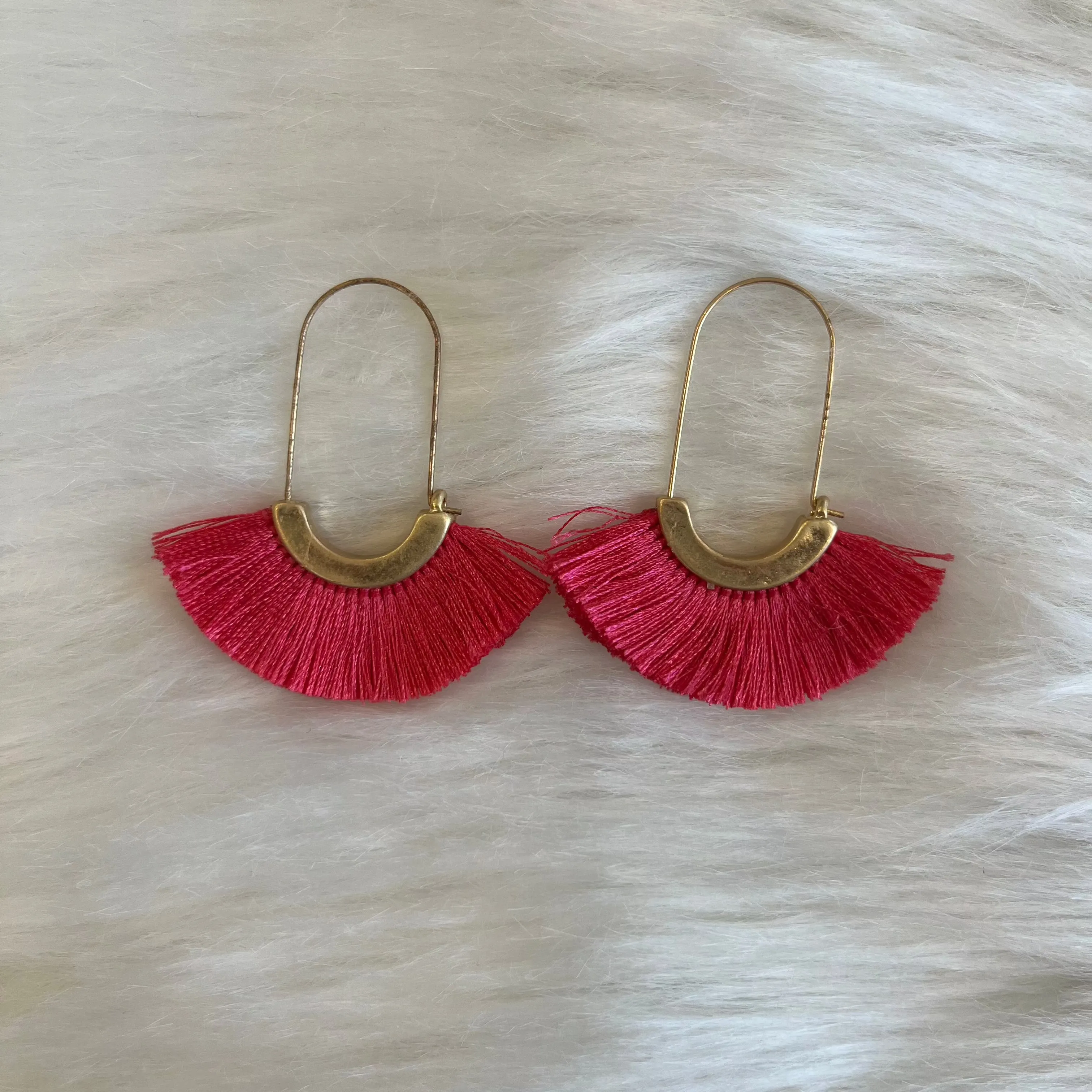 Tassel Talk Fan Shape Drop Hoop Earrings