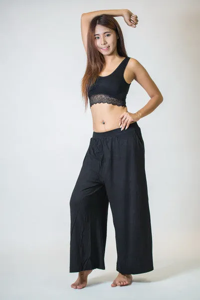 Thai Organic Cotton Wide Leg Palazzo Pants Black