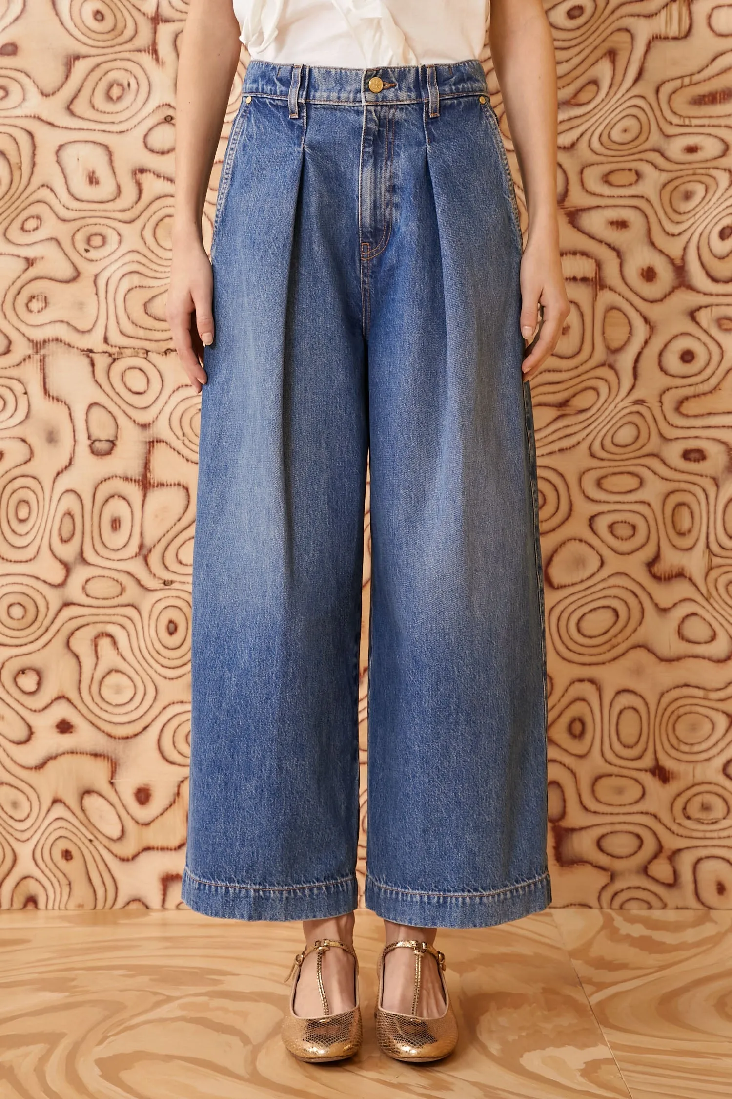 The April Jean Blue Wide-Leg Cotton Denim Jeans