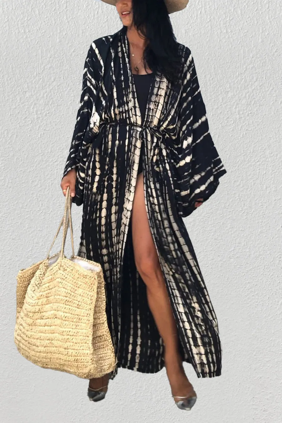 Tie Dye kimono cardigan womens Long Sleeve Dress