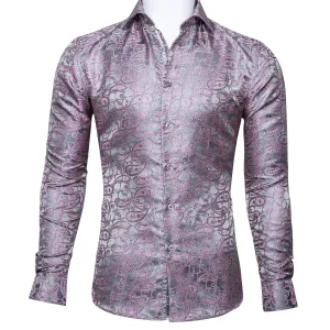 Ties2you Luxury Silver Pink Paisley Silk Men's Shirt