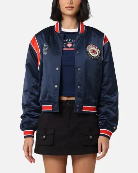 Tommy Jeans Women's TJW Archive Games Satin Bomber Jacket Twilight Indigo