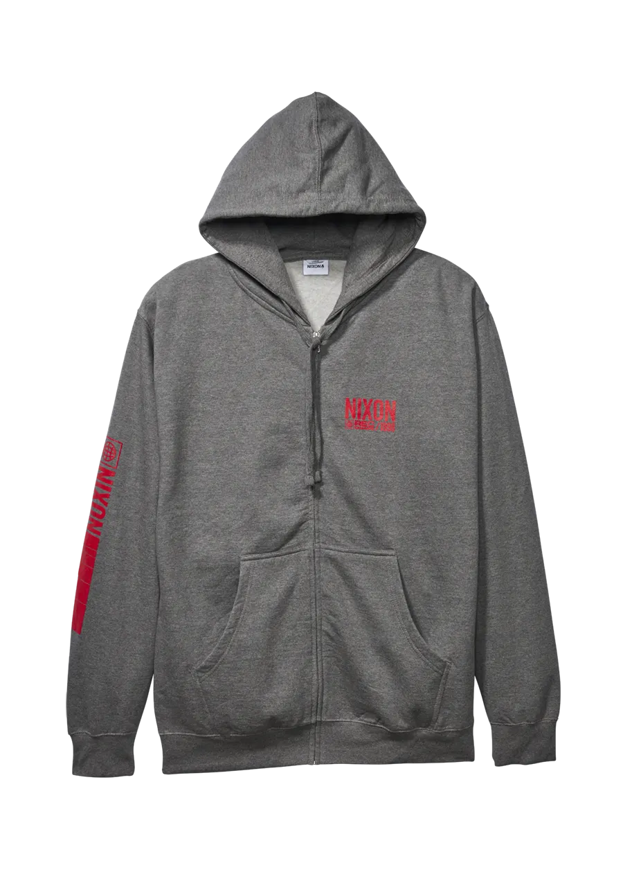 Track Zip Hoodie - Dark Heather Gray / Red