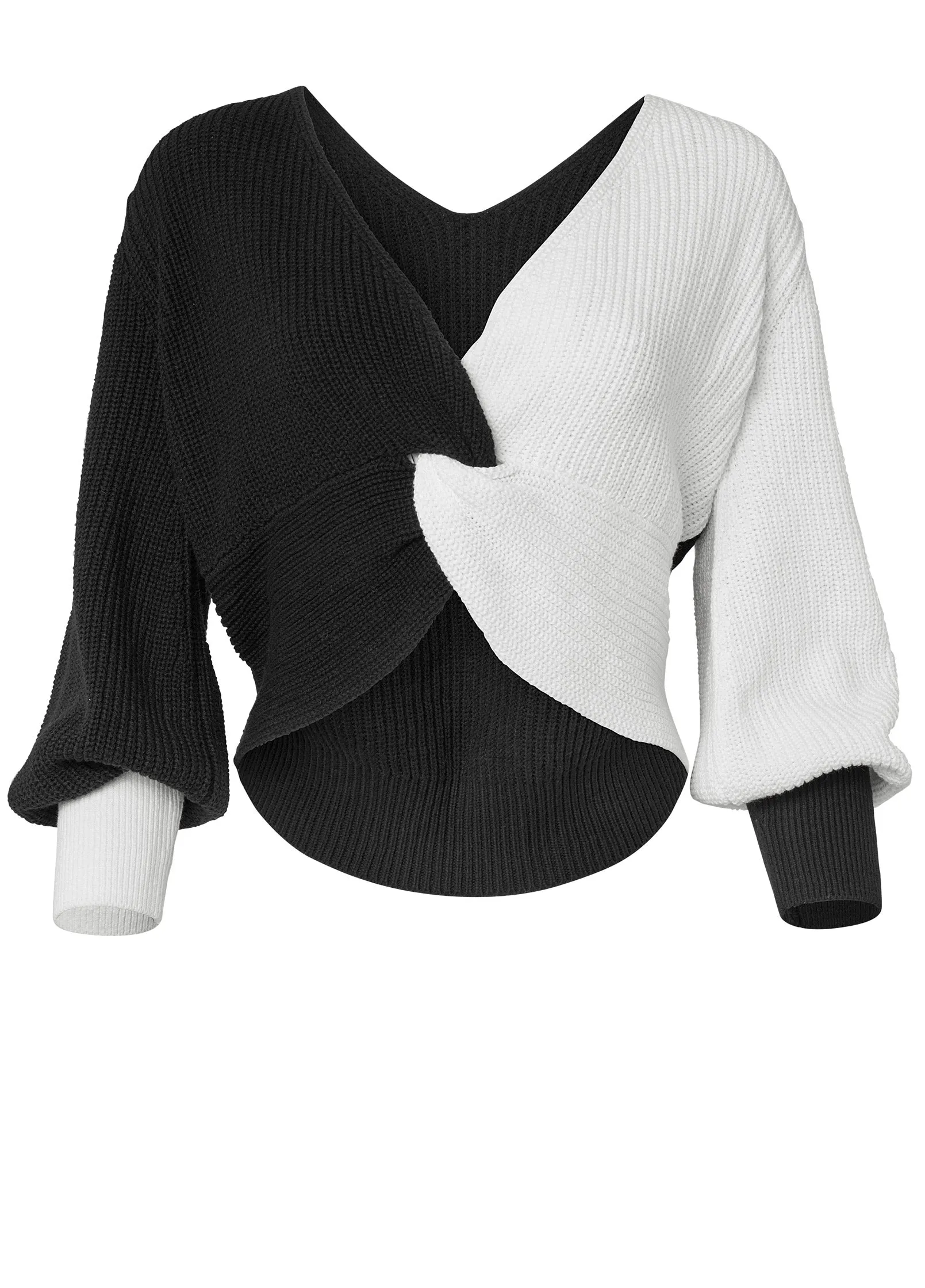 Twist V-Back Sweater - Off White & Black