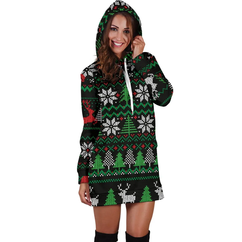 Ugly Christmas Red Green Black Hoodie Dress