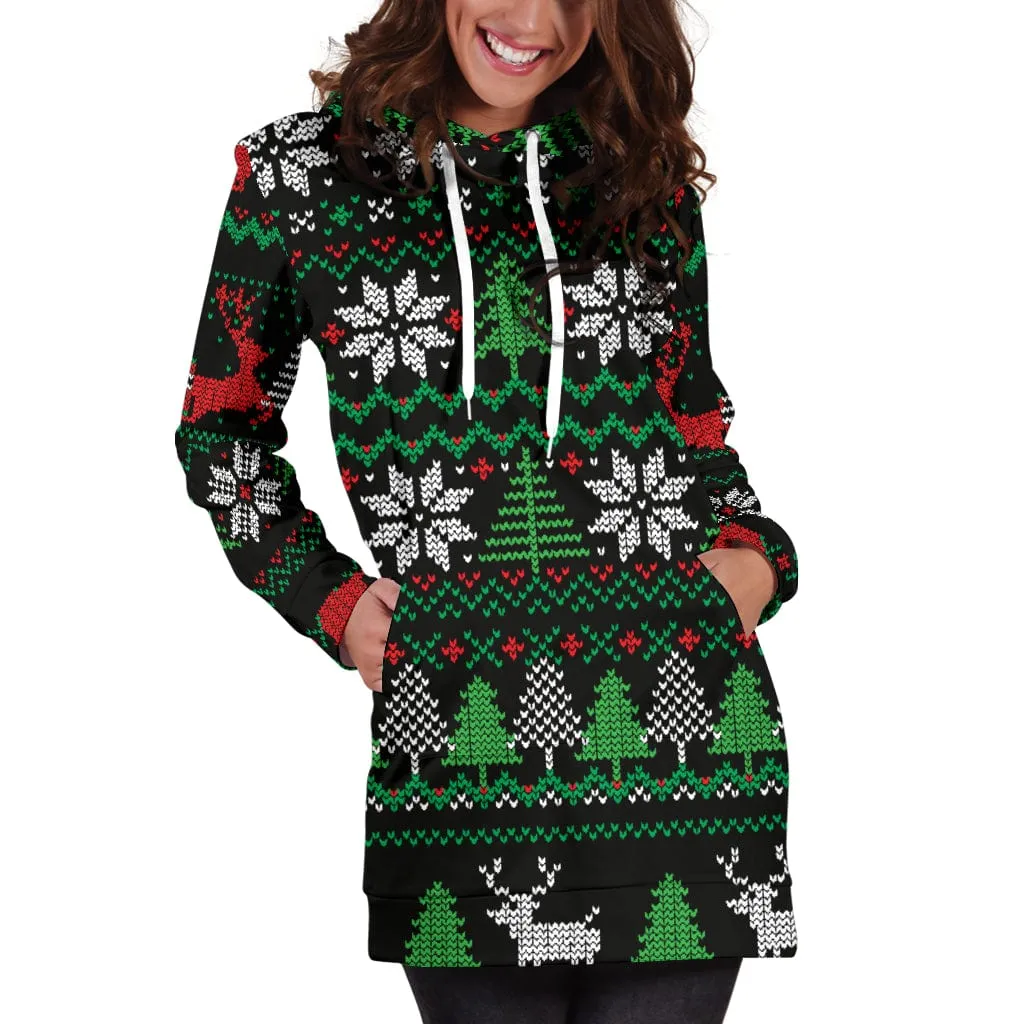 Ugly Christmas Red Green Black Hoodie Dress