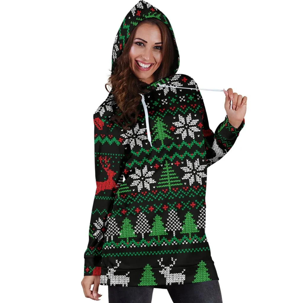 Ugly Christmas Red Green Black Hoodie Dress