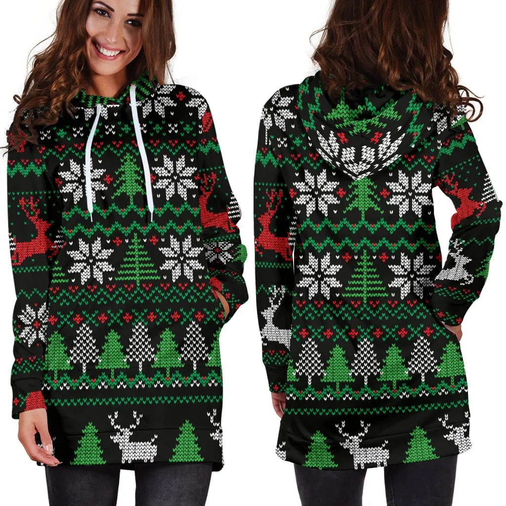 Ugly Christmas Red Green Black Hoodie Dress