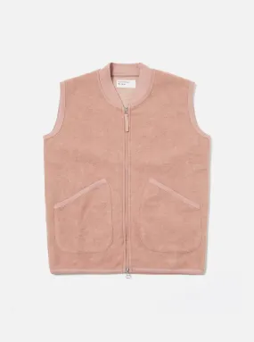 Universal Works Zip Waistcoat in Pink Wool Fleece