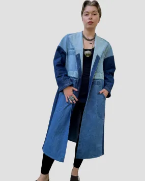 Upcycled Long Denim A-Line Coat