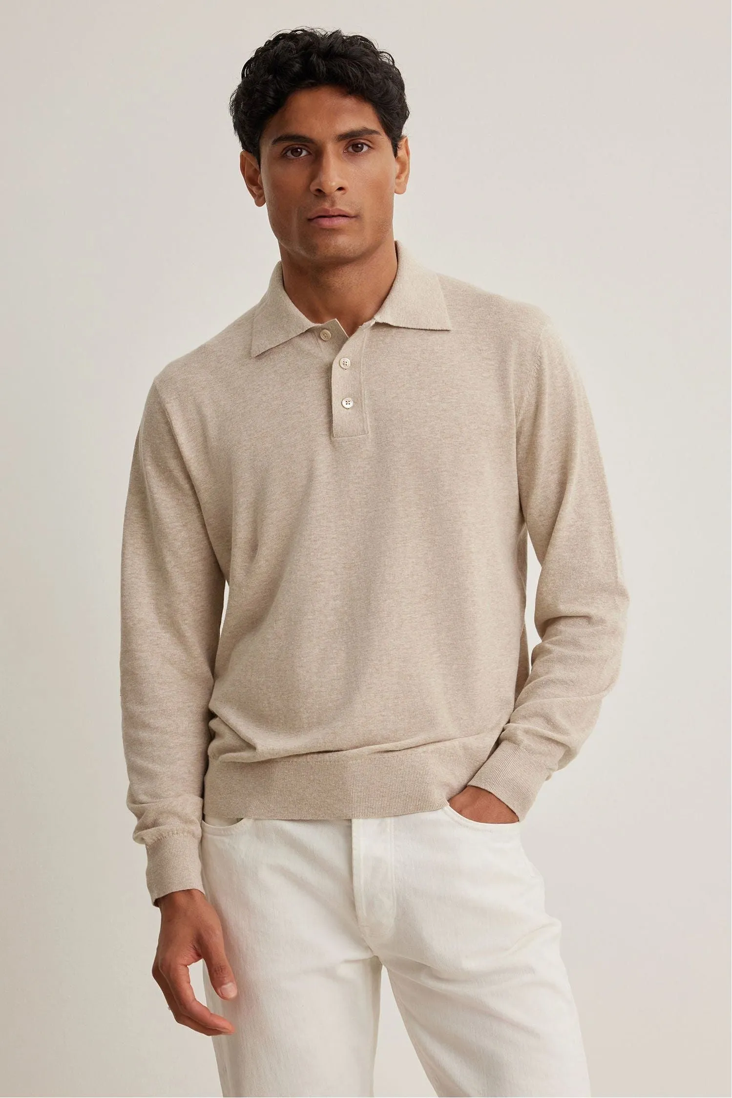 Velvet by Graham & Spencer Men's Matteo Cotton Linen Sweater Polo | Flax