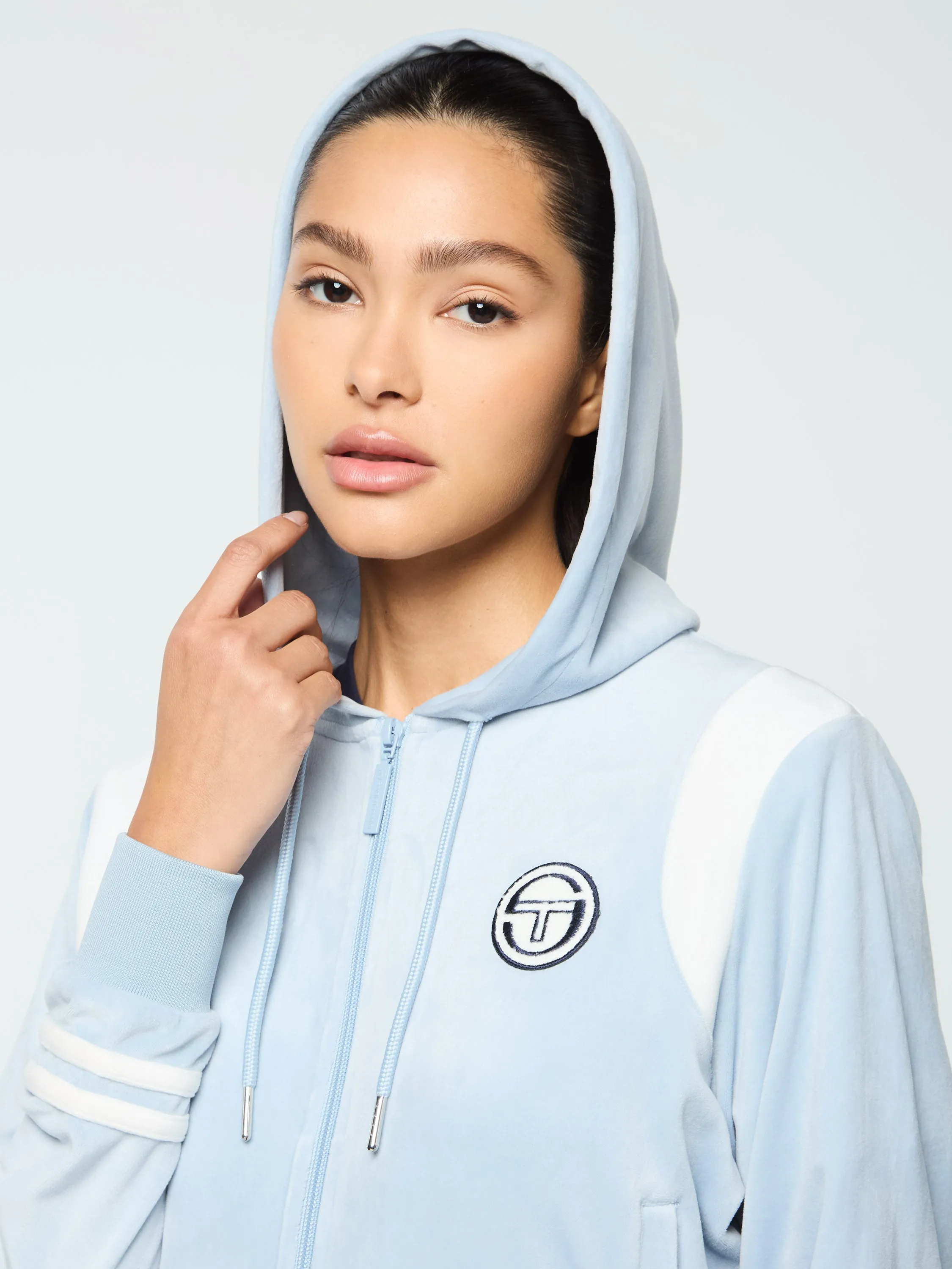 Veneto Velour Zip-Up Hoodie- Celestial Blue