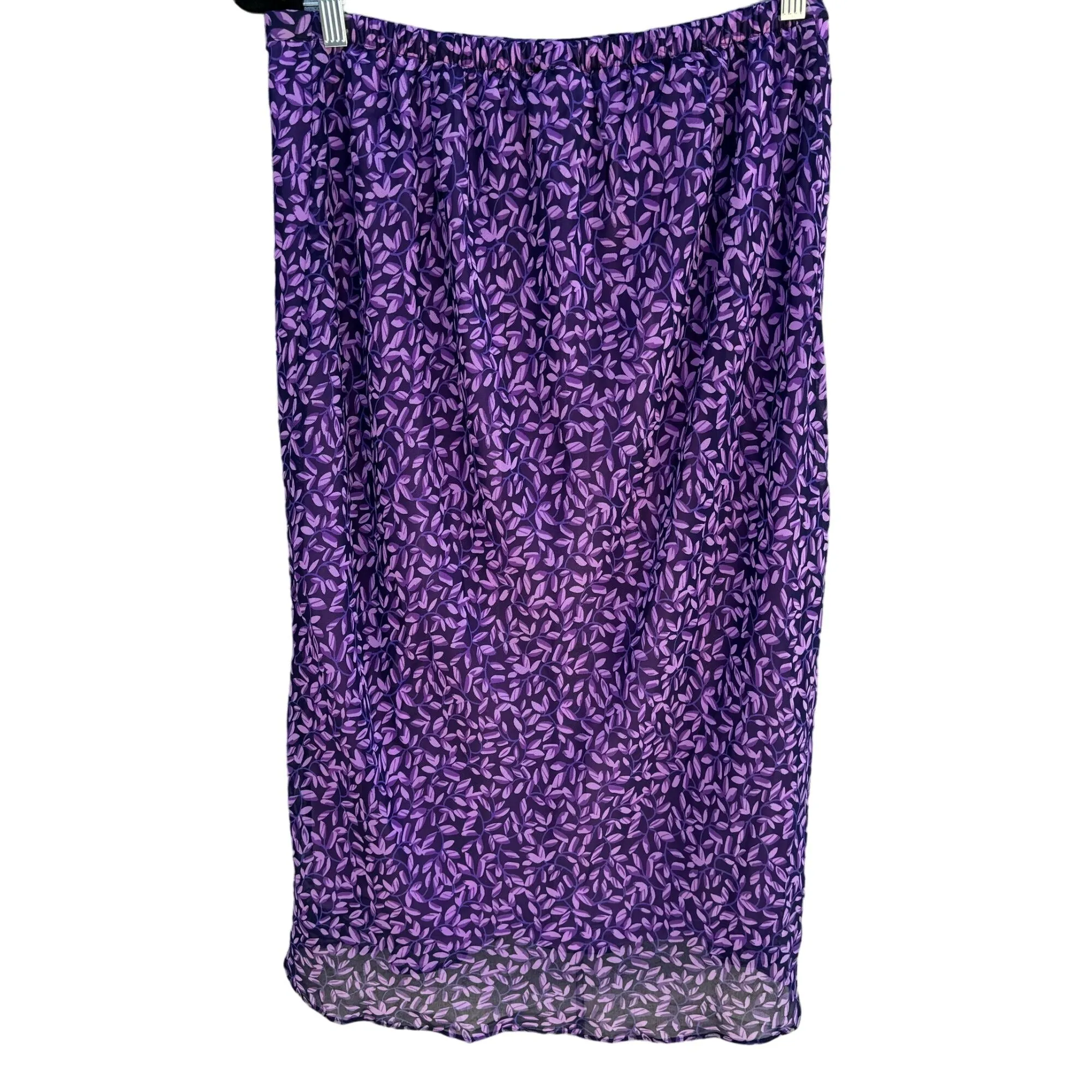 Venezia Jeans Vintage Women's Purple Floral Back Elastic Waist Lined Midi Skirt