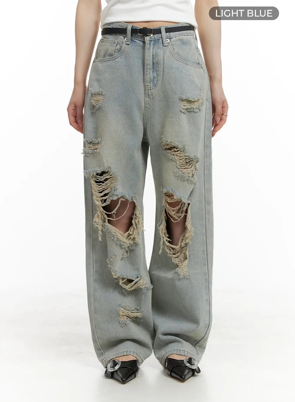 Vintage Washed Ripped Baggy Jeans CA426