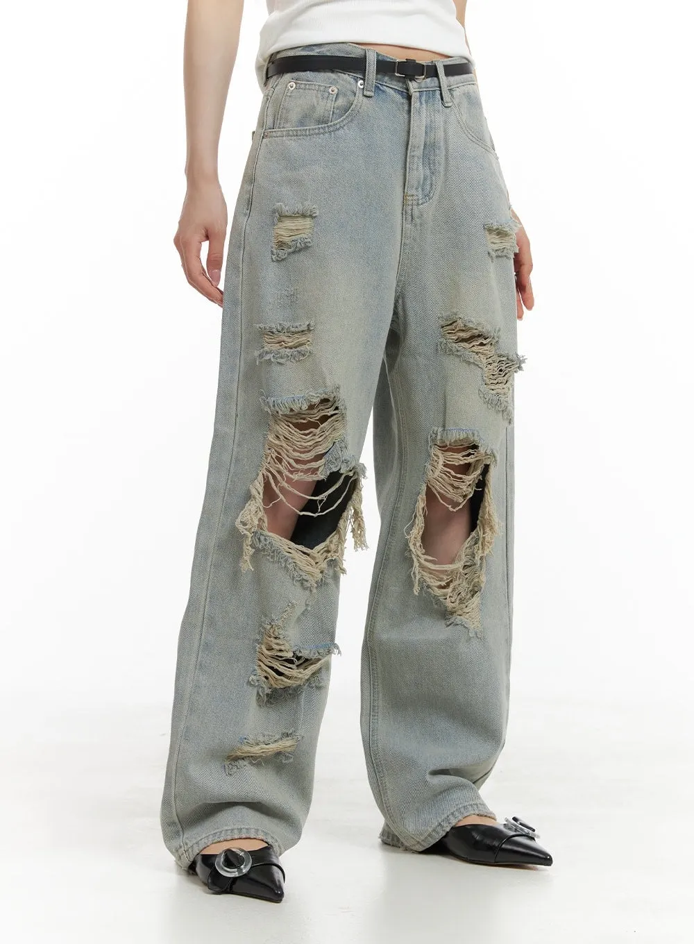 Vintage Washed Ripped Baggy Jeans CA426