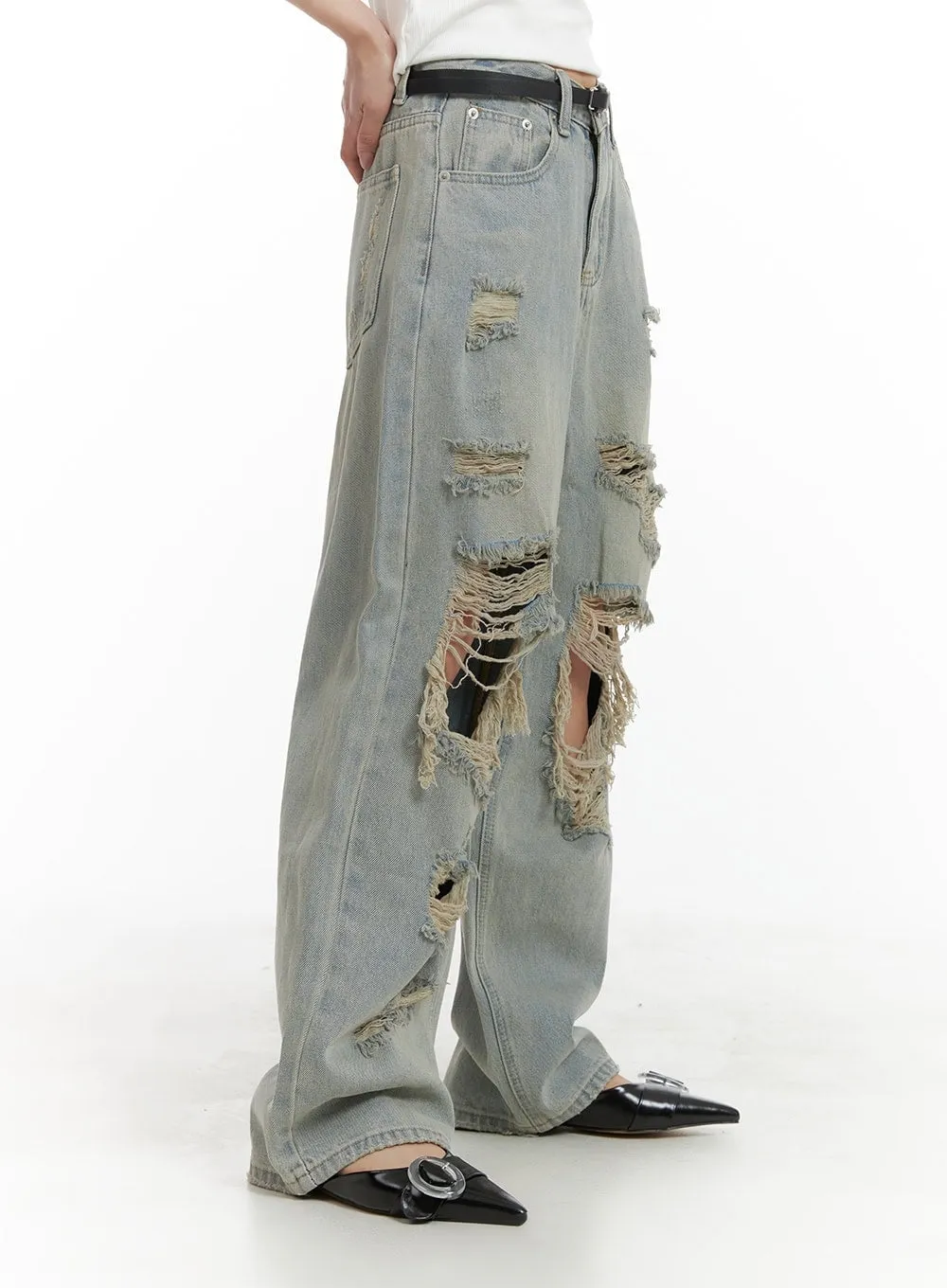 Vintage Washed Ripped Baggy Jeans CA426