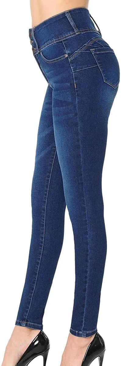 Wax Women's High-Rise Push-Up Super Comfy 3 Button Skinny Jean