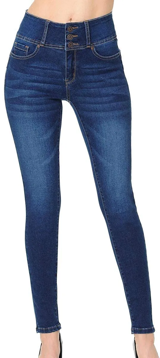 Wax Women's Push-Up High-Rise Skinny Jeans with Multi-Button Waistband