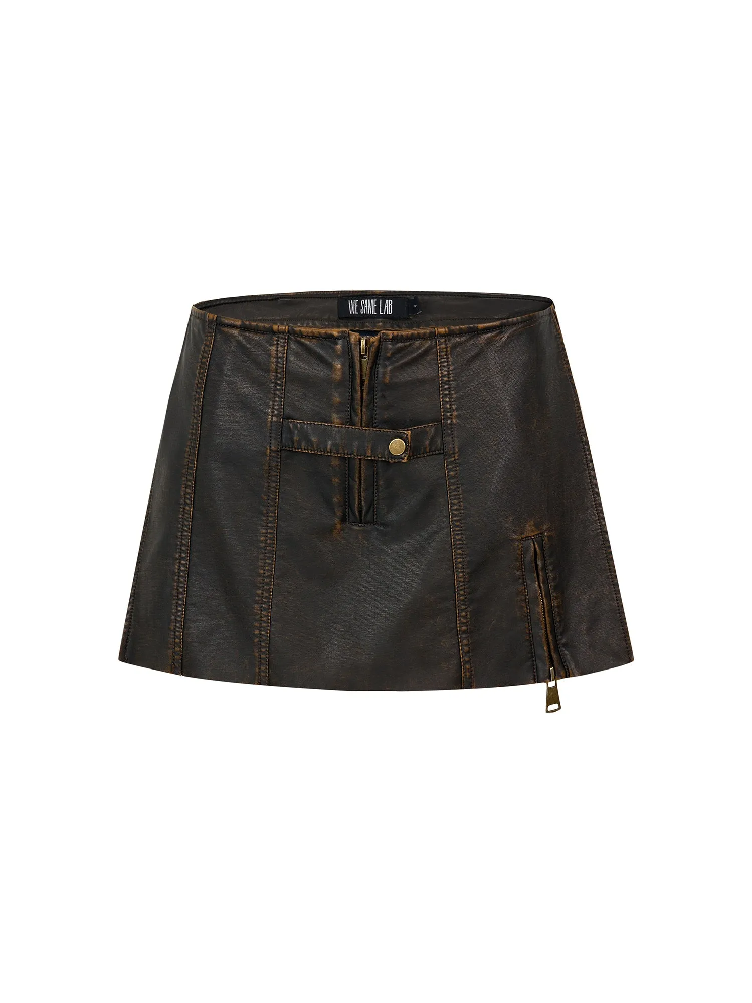 WESAME LAB BROWN RETRO LEATHER MINISKIRT