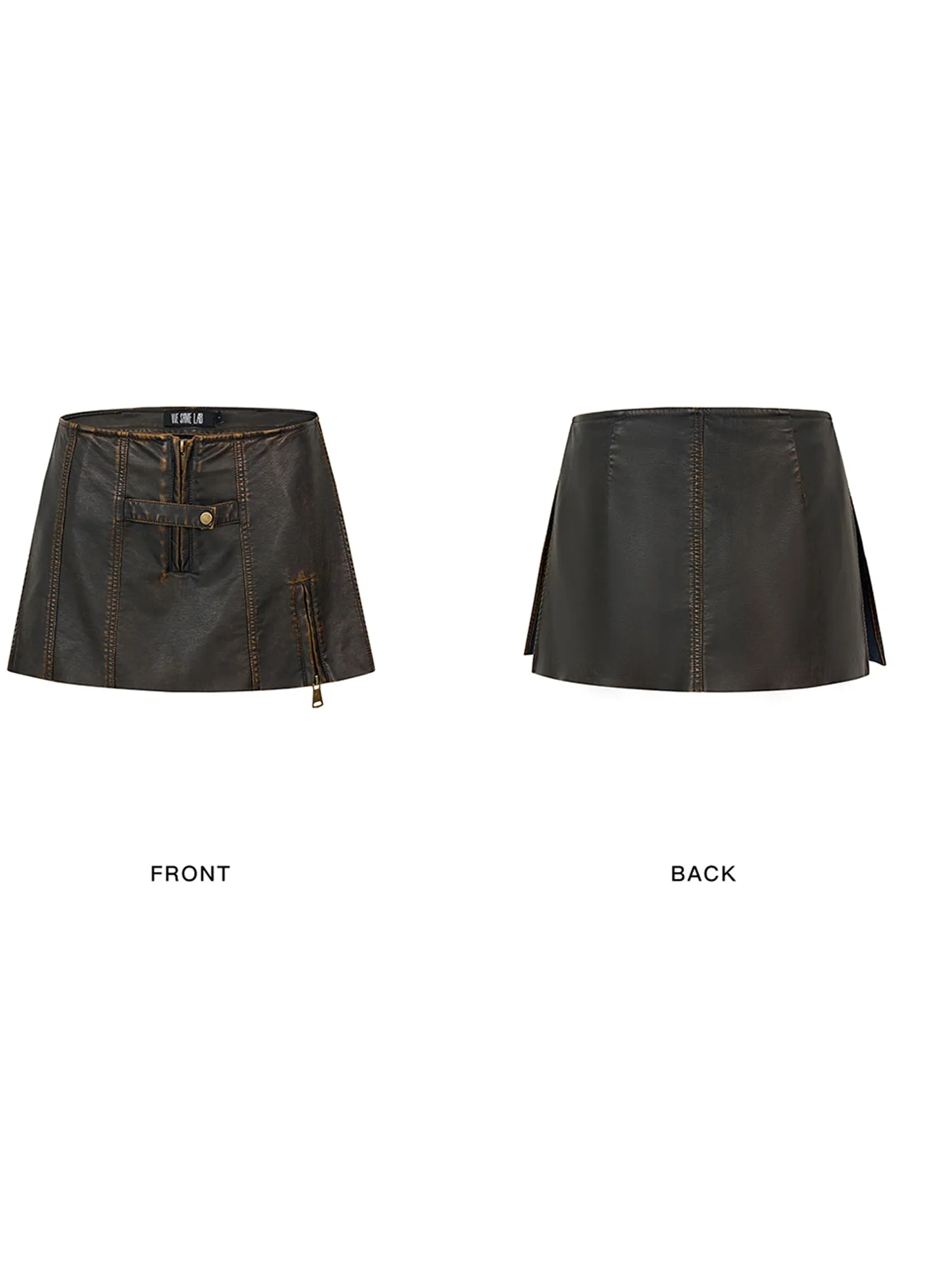 WESAME LAB BROWN RETRO LEATHER MINISKIRT