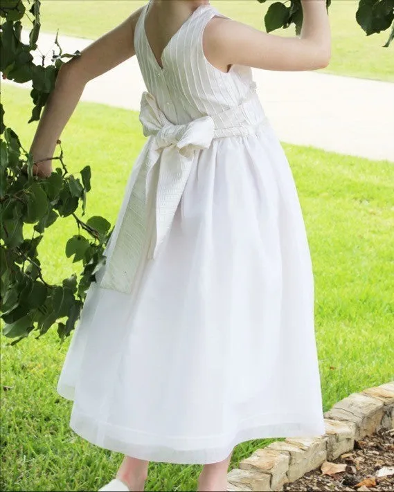 WHITE ORGANZA PIN-TUCK COMMUNION DRESS