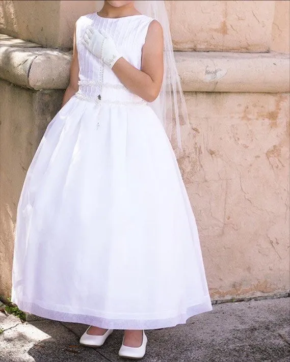 WHITE ORGANZA PIN-TUCK COMMUNION DRESS