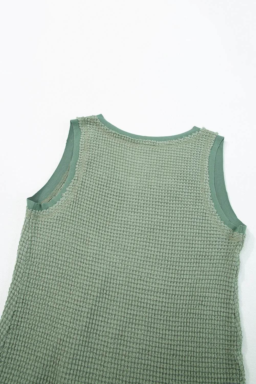 White Scoop Neck Waffle Knit Splicing Flowy Vest