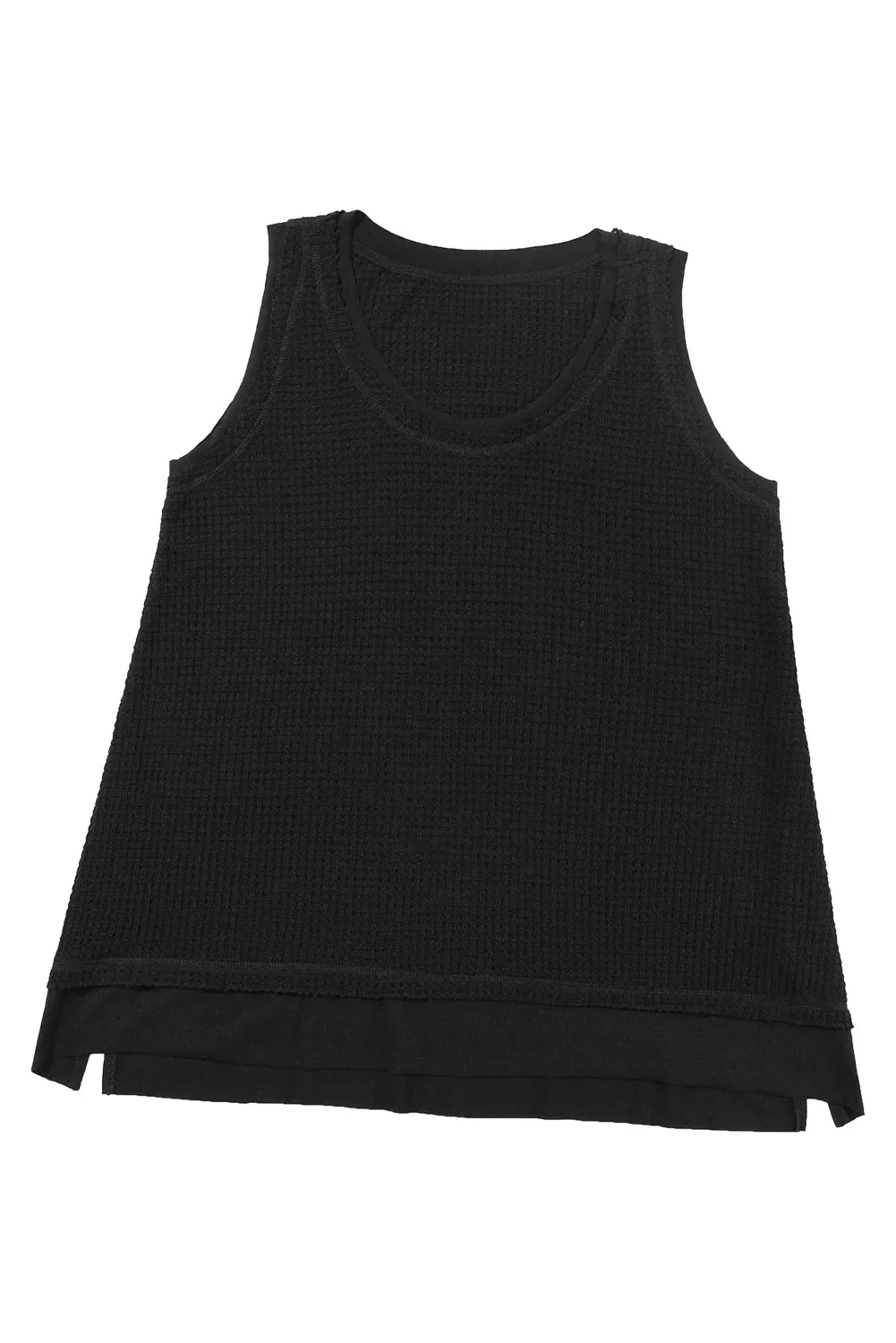 White Scoop Neck Waffle Knit Splicing Flowy Vest