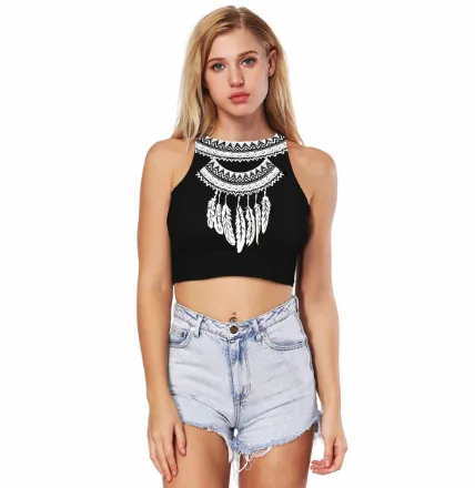 Wind Bell Feather Crop Top Sleeveless Shirt