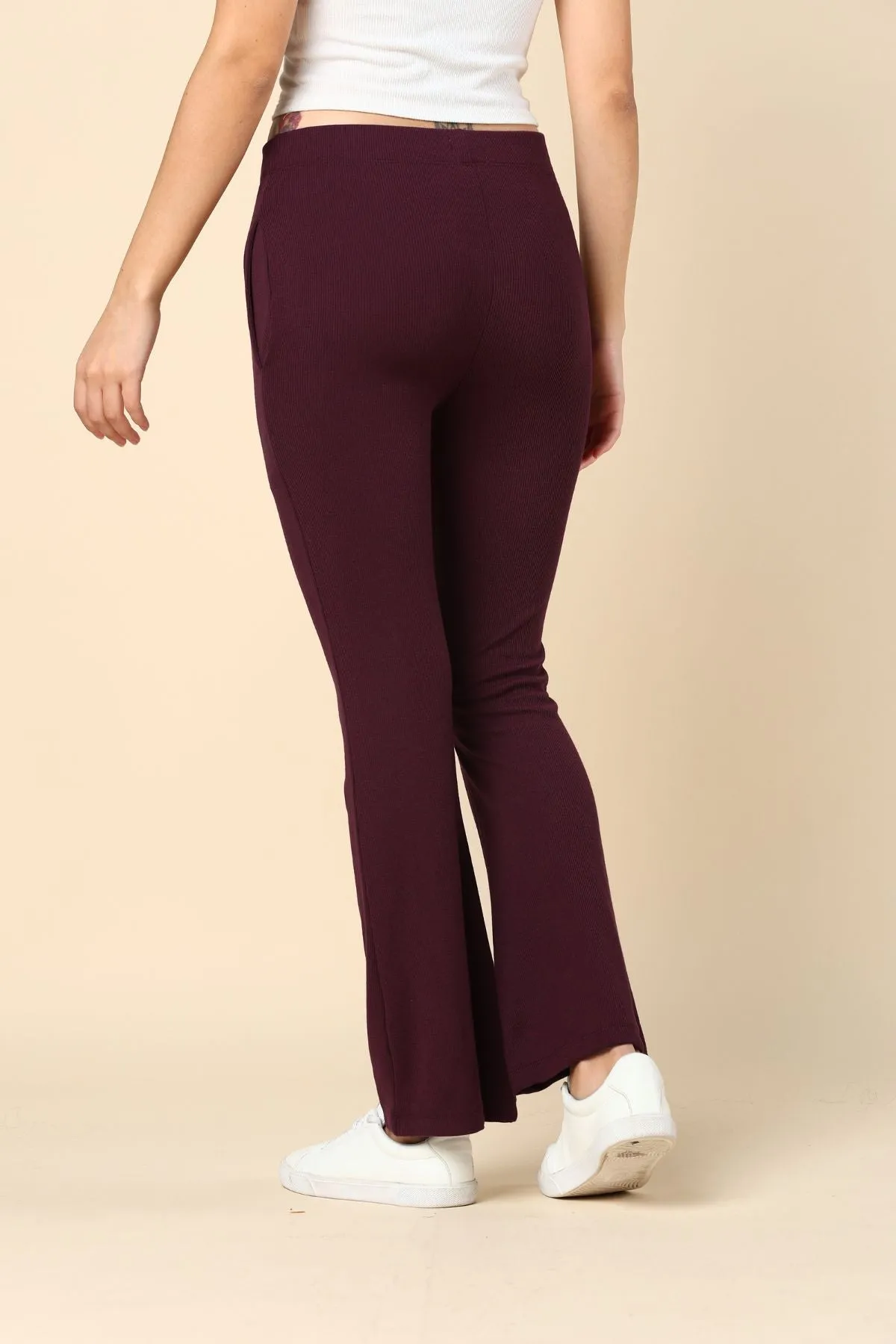 Wine Ribbed Pregnancy Lounge Pants with 2 Pockets