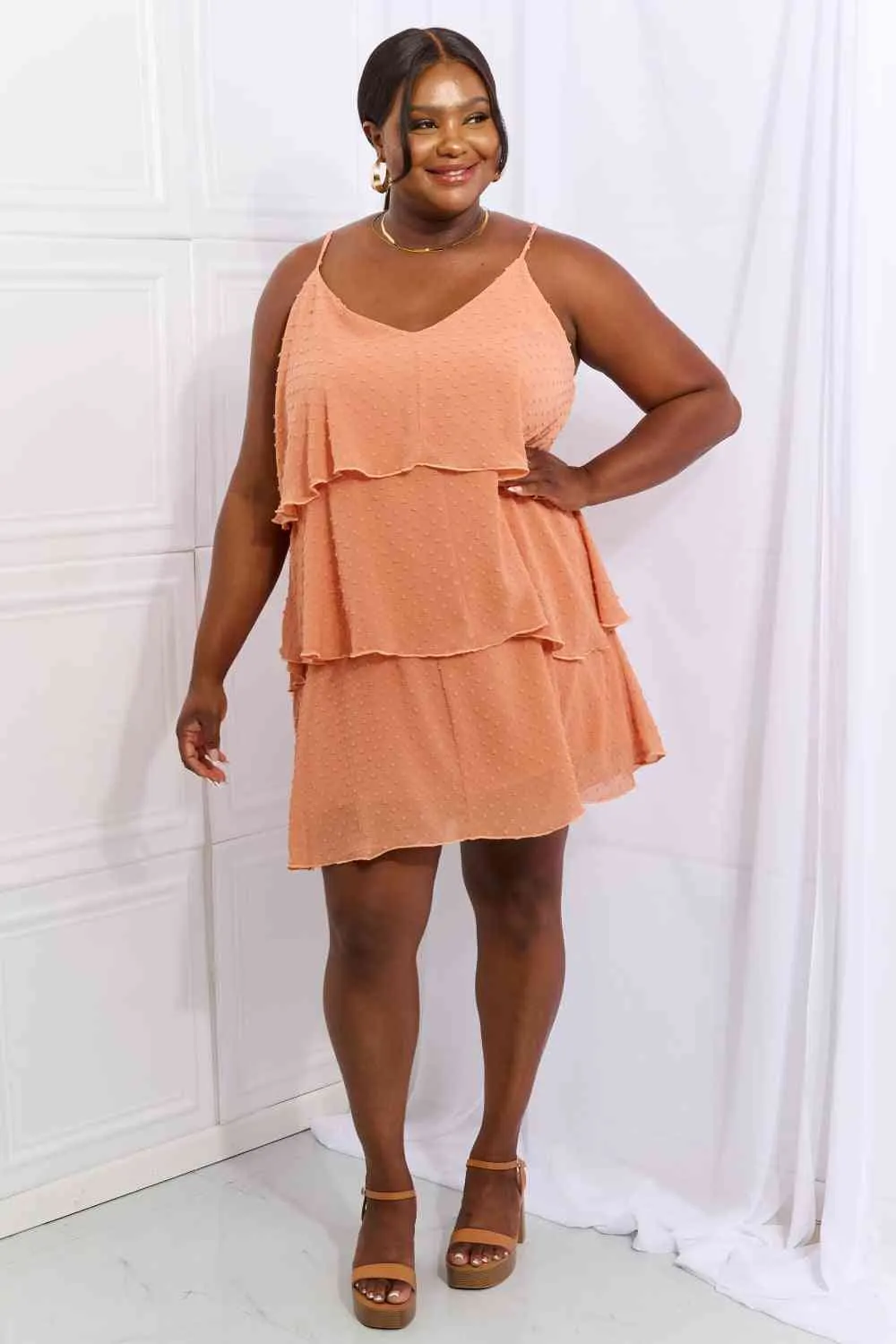 Women's Culture Code By The River Full Size Cascade Ruffle Style Cami Dress in Sherbet