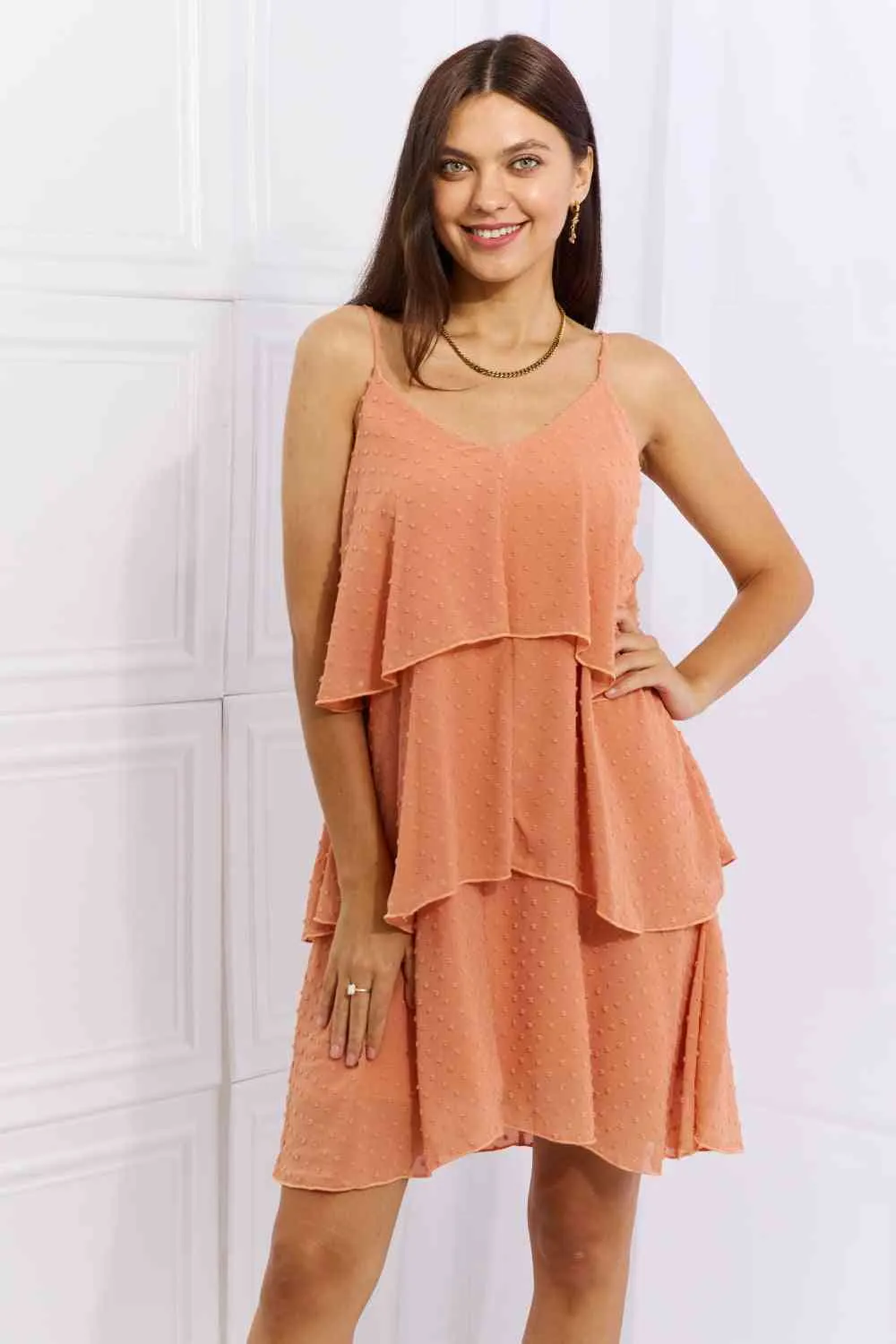 Women's Culture Code By The River Full Size Cascade Ruffle Style Cami Dress in Sherbet