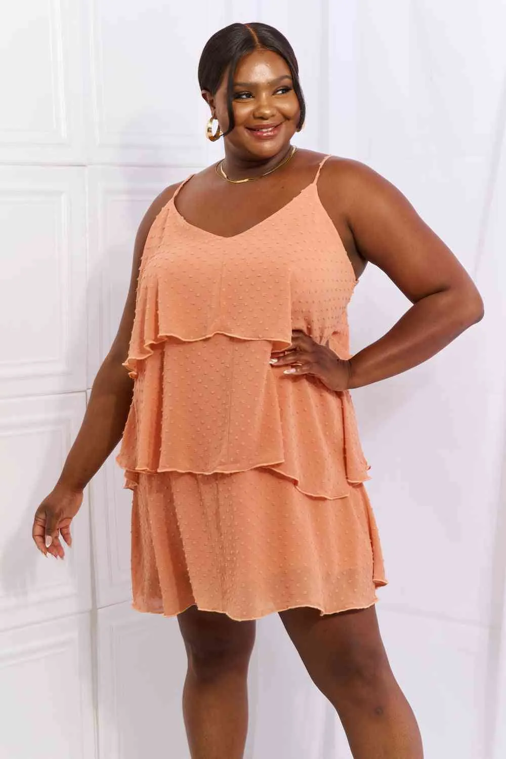 Women's Culture Code By The River Full Size Cascade Ruffle Style Cami Dress in Sherbet