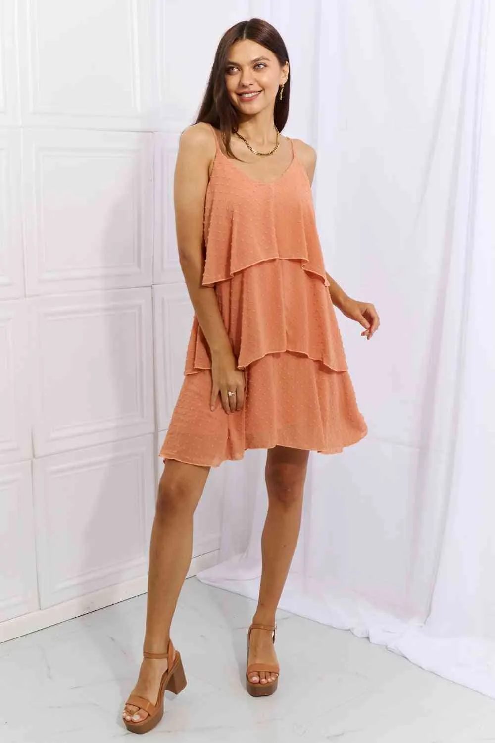 Women's Culture Code By The River Full Size Cascade Ruffle Style Cami Dress in Sherbet