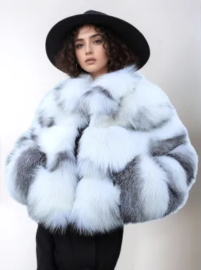 Women's Real Fox Fur Jacket  - Artic Marble Frost Fox - G008