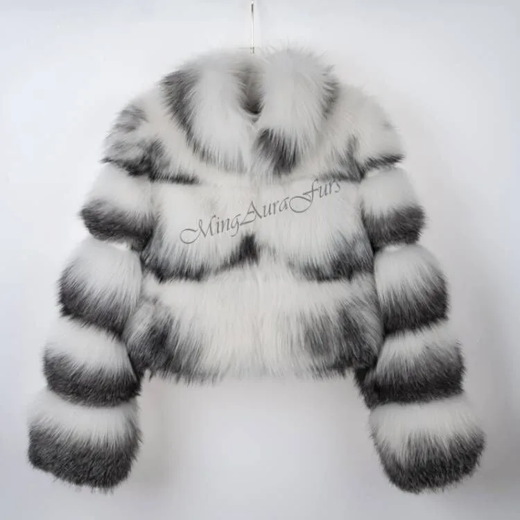 Women's Real Fox Fur Jacket  - Artic Marble Frost Fox - G008